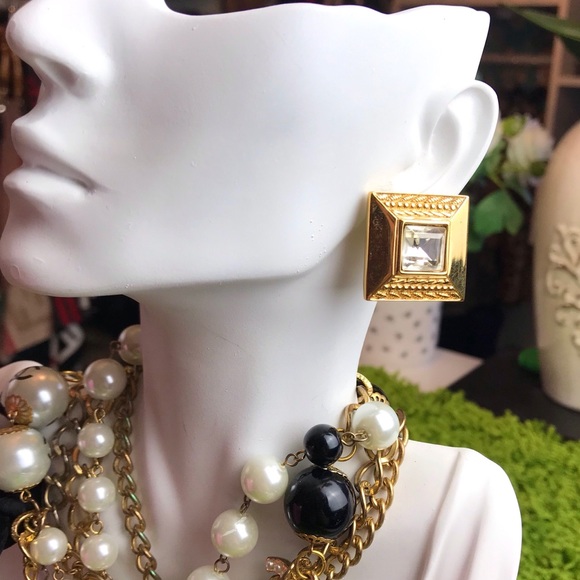 Vintage Jewelry 9s Gold Jeweled Oversized Door Knocker Earrings Poshmark